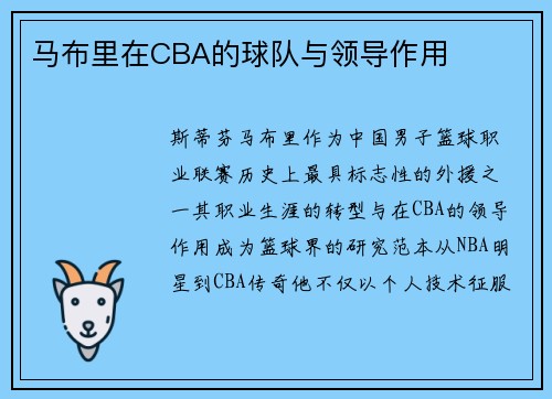 马布里在CBA的球队与领导作用